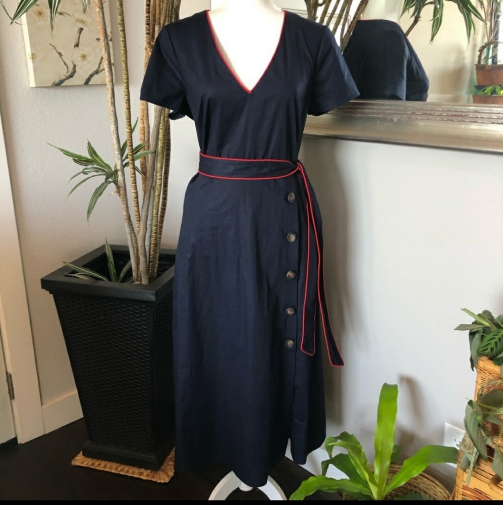 BODEN Navy and Red Trim Cotton Dress